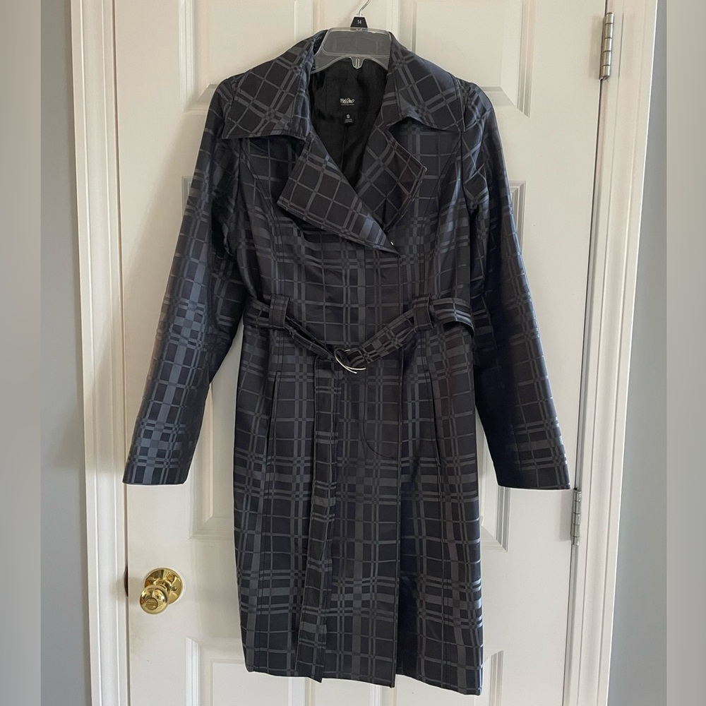 Mossimo Trench Coat Jacket Womems Small Charcoal Gray Belted Snap Lined
